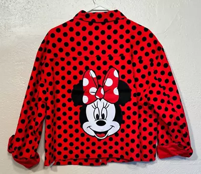 NWOT Disney Women’s Jacket Large Red Minnie Mouse Polka Dot Denim Embroidered • $56