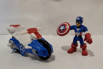 Playskool Marvel Super Hero Adventures Squad Captain America With Motorcycle • $4.50