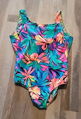 Vintage One Piece Swimsuit Floral Womens Vibrant Colorful Hawaiian Built In Bra • $16