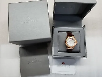 Michele Caber Topaz Pink Sprinkles Brown Leather Ladies Watch Mw16a42b5046 New • $1294.95