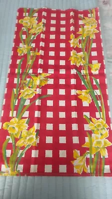 Vintage Cotton KITCHEN TOWEL Daffodils On Red Check • $8