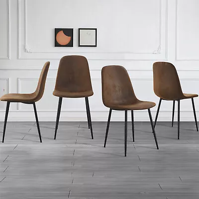 Set Of 4 Dining Chair Upholstered Kitchen Dining Chair W/ Metal Legs Brown • $199.99