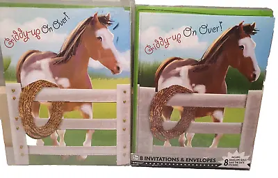 16 Horse Giddy Up Birthday Invitations Party Celebration Glitter Save The Date • £11.58