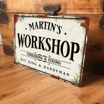 Personalised Workshop Metal Garage Sign Plaque Vintage Shed Retro - 200x305mm • £13.99