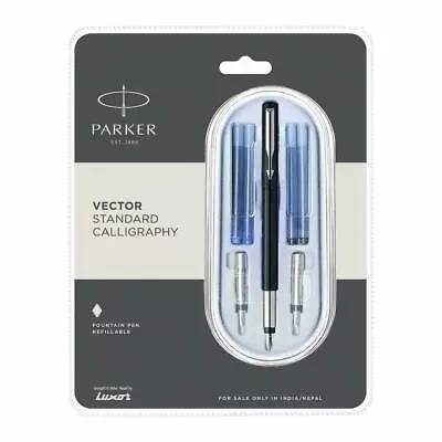 £12.64 • Buy Parker Vector Standard Calligraphy CT Fountain Pen + 2N Black & 2N Blue Ink Pack