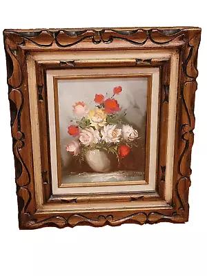 Vintage Still Life Flowers Oil Painting On Canvas Signed C. Johnson • $40