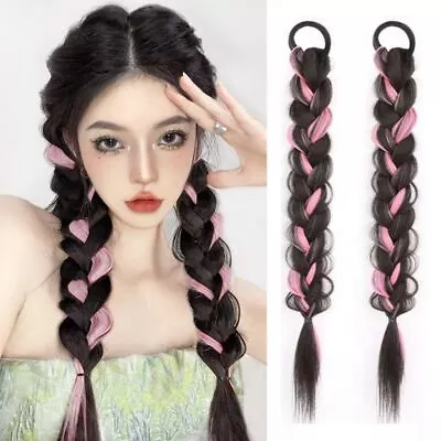 Fake Hair Boxing Braid Wig Elastic Hair Band Double Ponytail Wig Party Dress Up • £5.54