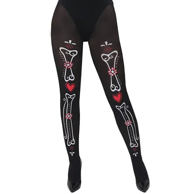 Ladies Day Of The Dead Tights Halloween Fancy Dress Costume Sugar Candy Skull • £5.49