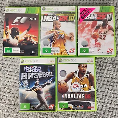 XBox 360 Sports Video Game Bulk Bundle 5x Mixed Titles Formula 1 Baseball NBA 🦊 • $20