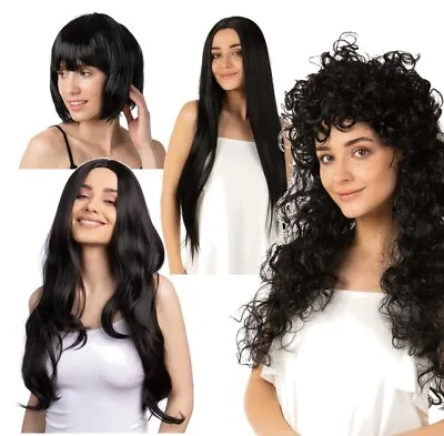 Black Ladies Wig Halloween Cosplay Black Bob Wig Wavy Wig Straight Fancy Dress • £4.99