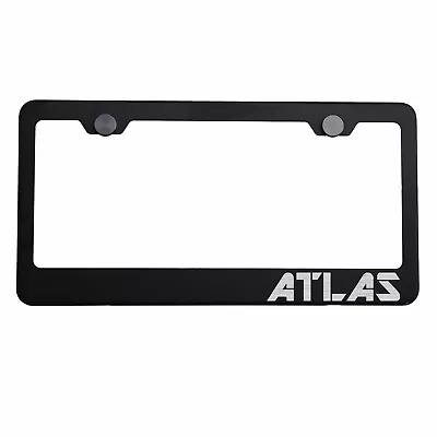 Matte Black License Plate Frame Silver ATLAS Laser Etched Metal Screw Cap • $34.99