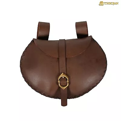 Leather Belt Pouch With Brass Buckle Closure Medieval LARP Storage Bag Brown • $26.99