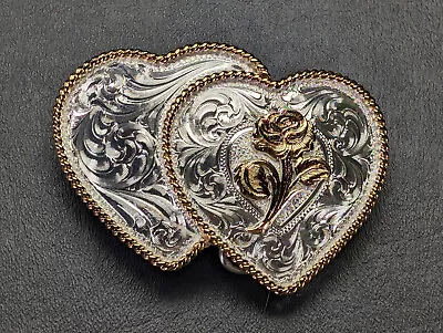 Montana Silversmiths Double Heart With Rose Western Belt Buckle • $24.99