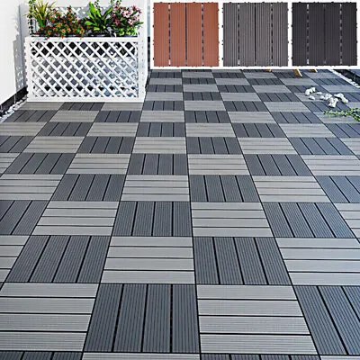 11X Square Decking Board WPC Interlocking Click Deck Tiles Garden Patio Flooring • £38.95