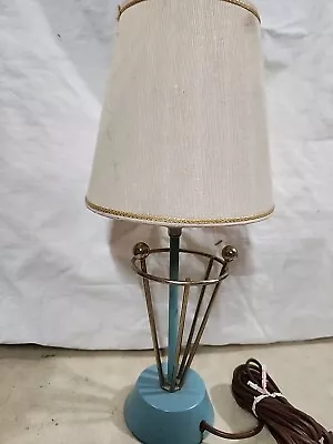 Vtg Metal ART DECO TURQUOISE BLUE Gold MCM Atomic Burst 11 Table/Desk Lamp Light • $24.88