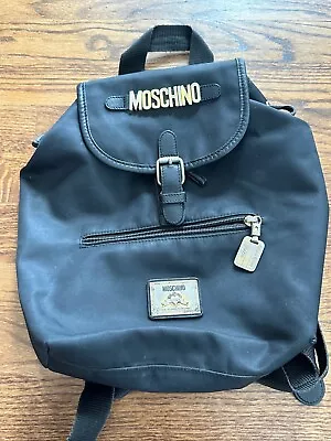 Vintage MOSCHINO Small Black Nylon Backpack Metal Logo • $0.99
