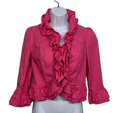 International Concepts PP (XS) Pink Ruffle Jacket Fitted Crop 3/4 Sleeve Cotton • $4.99