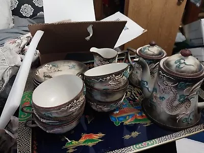 23 Piece Dragonware Tea Set Hand Painted Moriage 1920s Porcelain (Mint CONDITION • $50