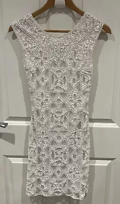 Miss Selfridge White Heavy Embellished Beaded Sequin Dress UK 8 Cut Out Lined • $24.80