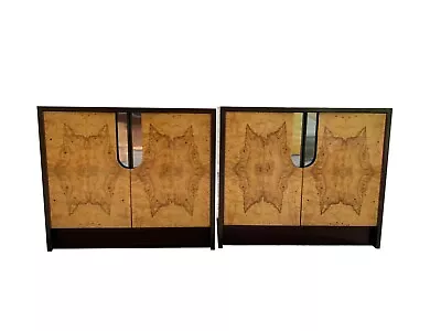 Vintage 1970s Brown Milo Baughman Style Burl Wood Modern Nightstands - A Pair • $3500