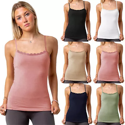 Ladies Vest Top Cami Lace Strappy Full Length Cotton Rich Stretch Size 8-22 • £6.25