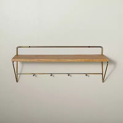 24  Wood & Brass Wall Shelf With Hooks - Hearth & Hand With Magnolia • $23.99
