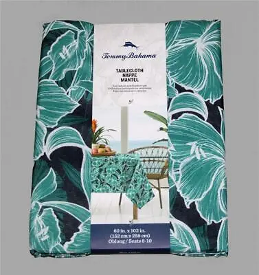 $37.99 • Buy Tommy Bahama Tropical Hibiscus Navy Teal White Indoor/Outdoor Tablecloth NWT