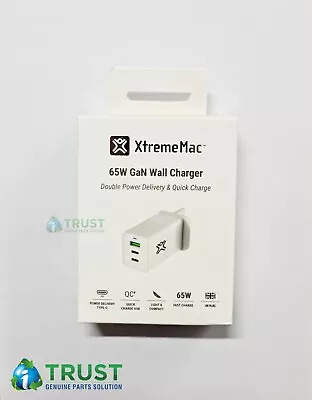 XtremeMac 65W GaN Wall Charger 2-USB C 1-USB A QC 3.0 Quick Charge UK Wall Plug • £18.99