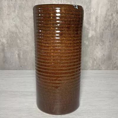 Vintage Zanesville Stoneware Dark Brown Homespun Ribbed 8  Brush Pot Vase • $42