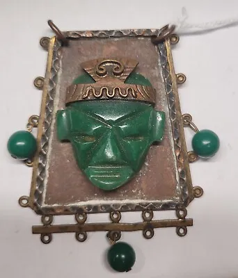 Casa Maya Mexico Jade Brass Tribal Head Piece Of A Necklace  • $70