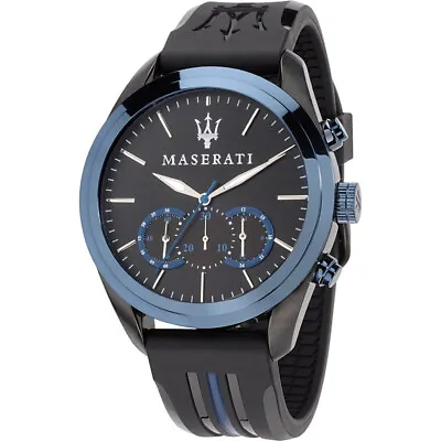 Maserati Traguardo Black Stainless Steel And Blue Bezel Men's Watch. R8871612006 • $229