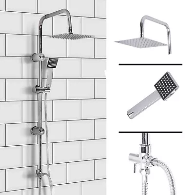 £30.59 • Buy Shower Kit Twin Head 2 Mixer Shower Heads Rail Hose Riser Square Bathroom Set