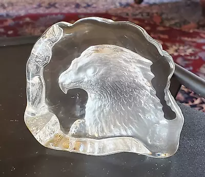 CRISTAL D'ARQUES Lead Crystal Etched Eagle Profile Paperweight France Vintage 5  • $16.40