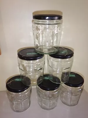 6 X Empty Used 10 Cm Glass Jars With Lids 450g Crafts Jam Making Candle Holders • £4.30