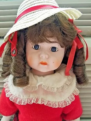 Doll~ + Stand~the 80's~brown Hair Red Sweater Straw Hat~good Condition~ • $10.99