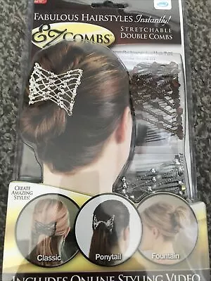 2Pc EZ Comb Ladies Party Hair Styling Magic Double Slide Stretchy Clip • £3