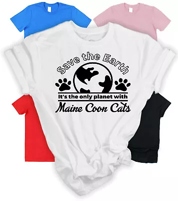 Save The Earth Main Coon Cat T-Shirt Gift For Main Coon Cat Owner Gift For Cat L • £15.95