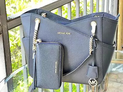 Michael Kors Women Large Shoulder Chain Tote Satchel Purse Handbag + Wallet VAR. • $190