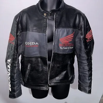 Honda Racing Black Leather Biker/ Motorcycle Jacket Size Large • £130