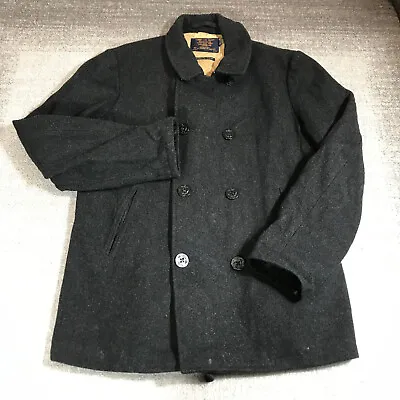 J Crew Coat Mens Large Tall Bayswater Pea Coat Navy Wool Jacket Quilted • $62.22