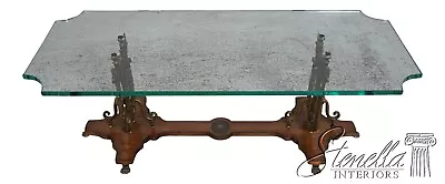 62313EC: Vintage Glass Top Bronze Base Coffee Table • $1095