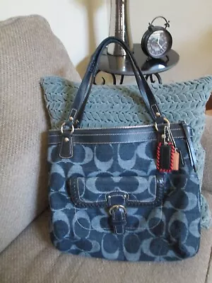 Authentic Coach Poppy Glam Zip Tote Bag Purse 18993_multicolor Denim Blue/euc • $159.99