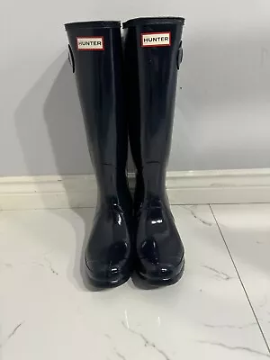 Hunter Women’s Original Tall Gloss Rain Boots Navy Blue - Size 10 - NWOB • $59.99