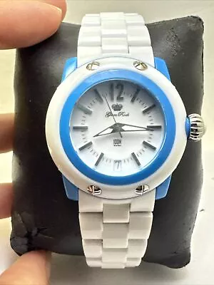 Women's Glam Rock Miami Beach Analog Watch White Plastic Band Blue Gk4011 H20 • $10.50