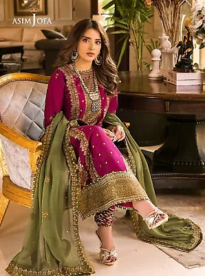 £65 • Buy Asim Jofa Maahru & Noorie Unstitched  Collection 2023 😍D#AJSM-01💯Original Suit