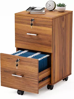 2-Drawer Rolling File Cabinet With Lock Wood Mobile Filing Cabinet For Hanging  • $135.36