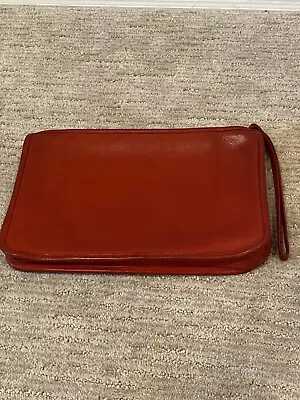 Vintage 70s Coach Red Leather Clutch Pouch NYC 11”W Ink Stain • $89.99