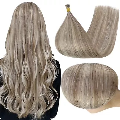 I Tip Remy Human Hair Extensions 18 Inch Ash Brown Highlights Platinum Blonde... • $65.05