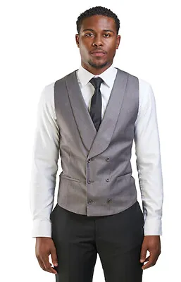 Slim Fit Silver Shawl Lapel Double Breasted 3 Button Mens Dress Vest Formal AZAR • $19.95