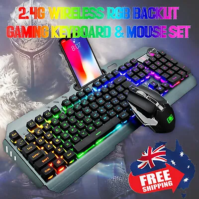$19.89 • Buy Computer 2.4Ghz Wireless Gaming Keyboard And Mouse Set RGB Backlit Desktop PC